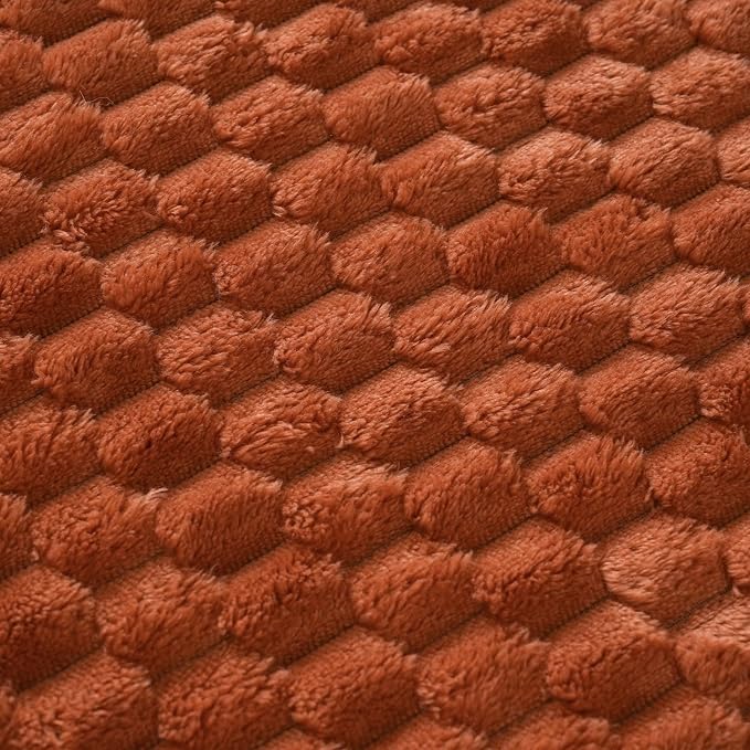 Puncuntex Burnt Orange Throw Blanket 50"×60" Fuzzy 3D Jacquard Decorative | Flannel Fleece Super Soft Plush Cozy Blanket for Couch Sofa Chair Lightweight