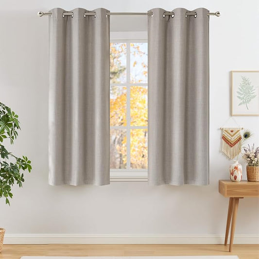 NICETOWN Short Faux Linen Angora Blackout Curtains 63 inches Long | For Kitchen, Privacy Panels, For Living Room Bedroom, Modern Style, Easy Care, Grommet Top, 2 Panels, W42 by L63