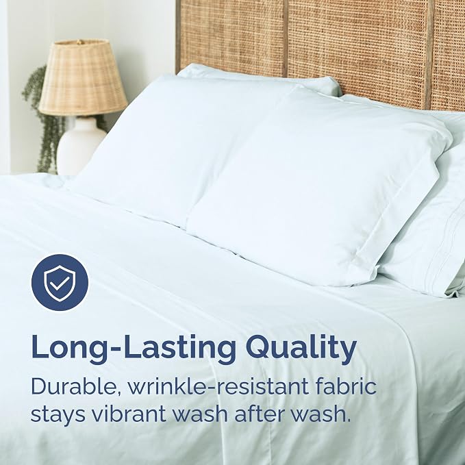Twin XL Flat Sheet - College Dorm Room - Top Flat Sheet Only - Ice Blue | College Dorm Room Essentials, Ultra-Soft, Breathable & Cooling, Fade & Wrinkle Free, Easy-Care, Stain & Shrink Resistant