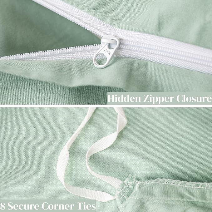 OAITE Duvet Cover Set 100% Washed Cotton Solid 3pcs | Soft,Durable,Long-staple Cotton,Hidden Zipper with 8 Interior Corner Ties,2 Pillowcases