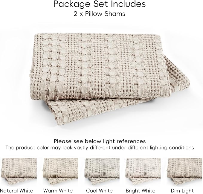 PHF 100% Cotton Waffle Weave Pillow Covers 24" x 24", 2 Pack Luxury Square Shell for Elegant Home Decor, No Filling, Luxury Aesthetic Soft Pillow Covers for Bed, Oatmeal