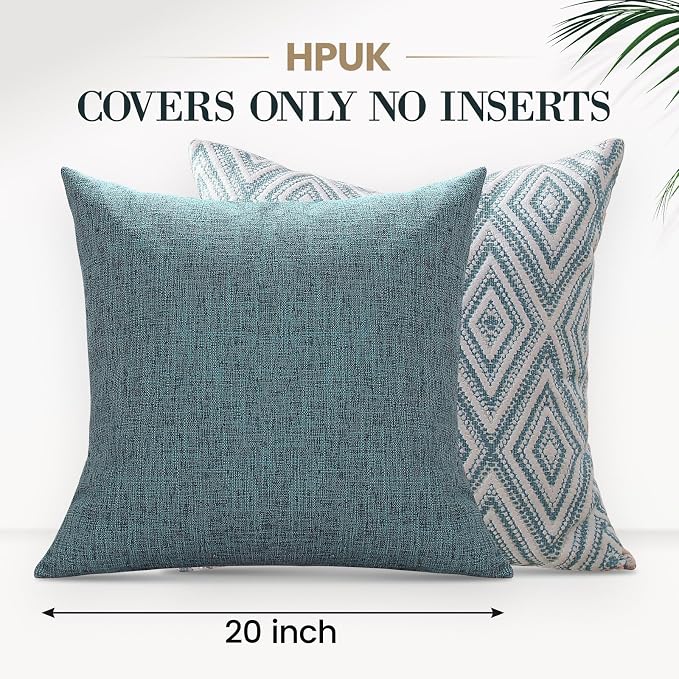 HPUK Throw Pillow Covers 20x20, Set of 4, Blue Textured Couch Pillow Covers | Polyester fabric, patterned and solid designs, hidden zippers, machine washable, for sofas and beds, inserts not included