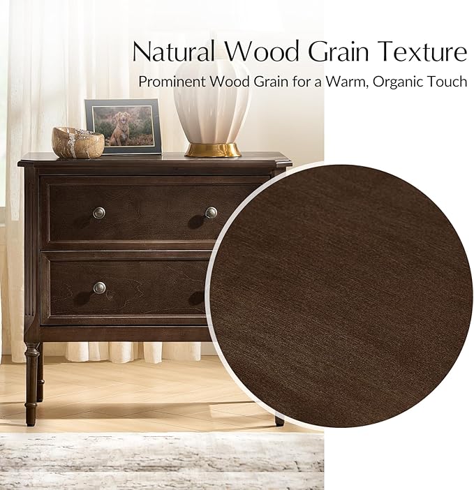 HULALA HOME Solid Wood End Table with Charging Station, Mid-Century Modern End Table with 2 Drawer, Adjustable Solid Wood Feet, Easy Assembly, Walnut