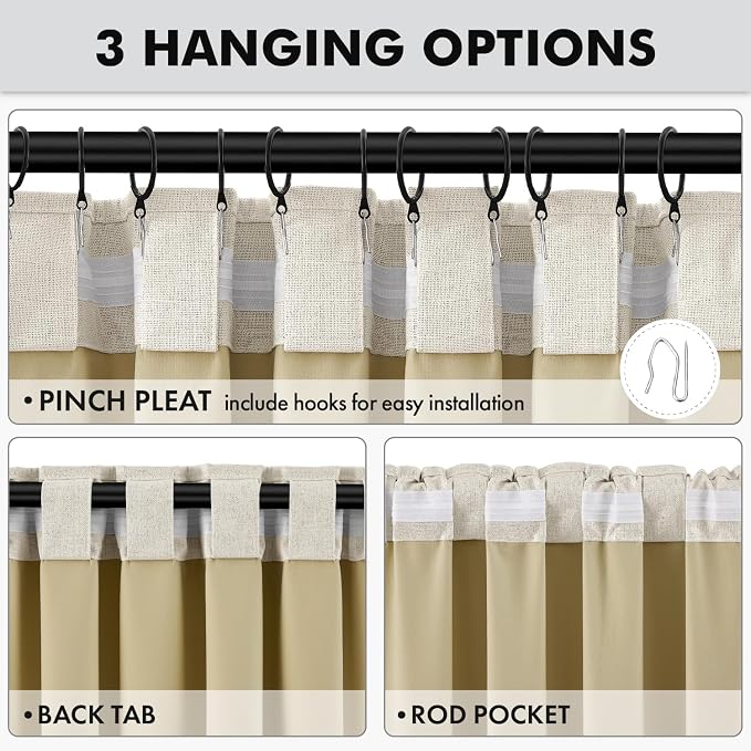 MIULEE 100% Blackout Linen Curtains 42 x 84 Inch Light Cream 2 Panels | Thermal Insulated, Room Darkening Drapes for Bedroom Living Room, Back Tab Rod Pocket Pinch Pleated, Solid Luxury Decor