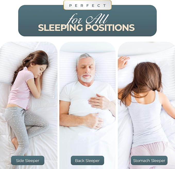Utopia Bedding Bed Pillows for Sleeping, Pillows European Size Set of 2 | Down alternative pillows, cooling hotel quality, luxury comfort for back, side & stomach sleepers, Premium Stripes, White