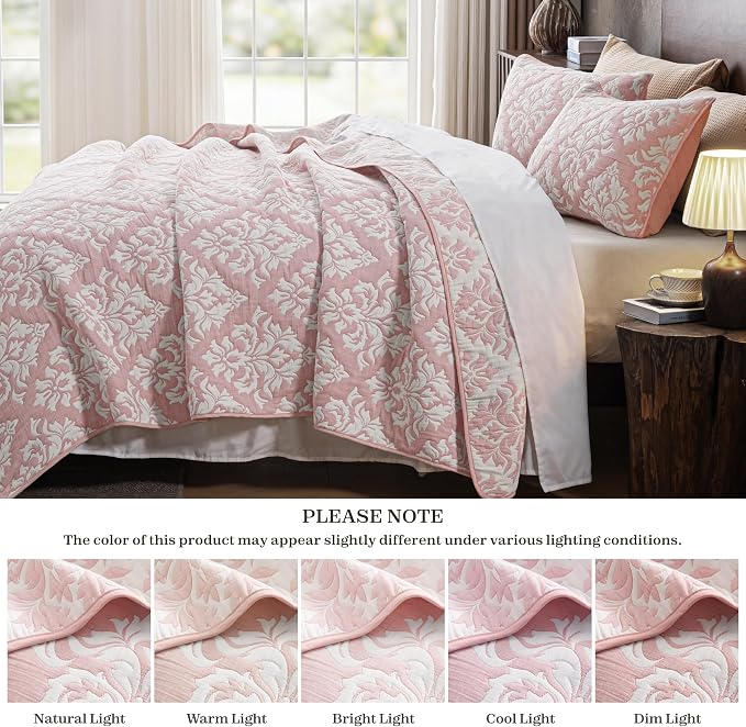 Exclusivo Mezcla Cotton Quilts Twin Size Pink | Soft Lightweight Bedspread, Breathable Prewashed Yarn Dyed Muslin, All Season Bedding Set, Boho Coverlet With 1 Pillow Sham