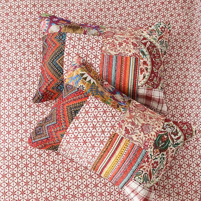 VISIMISI Cotton Bedspread Quilt Sets Reversible Bedding Coverlet Sets 3 Pieces Gorgeous Vintage Damask Red Patchwork Bedspread, King Size