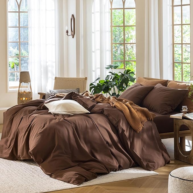 MooMee Duvet Cover Set 100% Washed Cotton Linen Like Queen | Relaxed Linen-like Texture. Soft, Breathable & Long-lasting Comfort. Lightweight. Hidden Zipper with 8 Interior Corner Ties