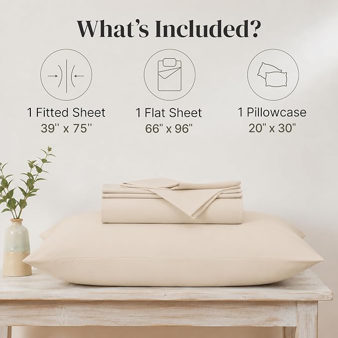 Modern Threads Soft Microfiber Solid Sheets - Luxurious Microfiber Bed Sheets - Includes Flat Sheet, Fitted Sheet with Deep Pockets, & Pillowcases Egg Shell Twin