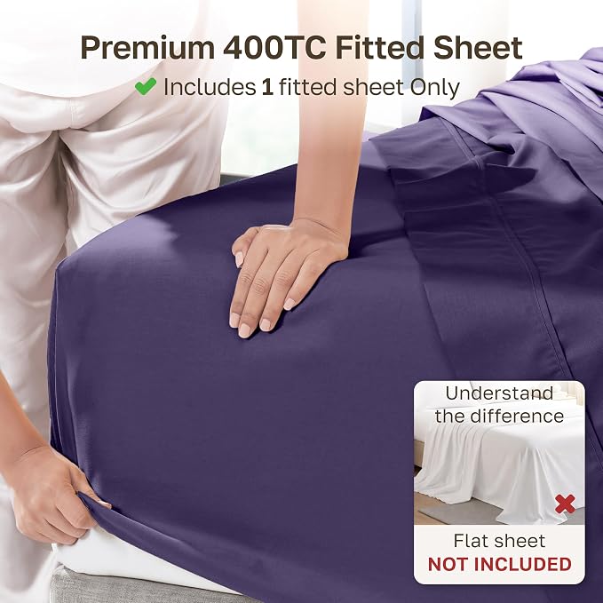 California Design Den Soft 100% Cotton Sateen Twin Fitted Sheets, Purple | 400 Thread Count Backed by Good Housekeeping Seal, All-Around Elastic, No-Pop Fit, Durable, OEKO-TEX