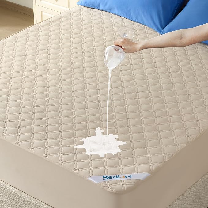 BEDLORE Waterproof Queen Size Mattress Protector, Deep Pocket Fit, Washable | Soft Noiseless Breathable Bed Mattress Cover Pad, Fits 6-18 Inch Deep Mattresses, Ideal for Home, Bedroom, Hotel, Beige