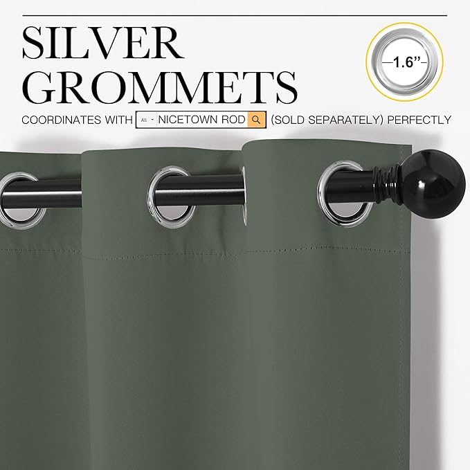 NICETOWN Dark Mallard Blackout Curtains for Bedroom 34" w x 45" L 2 Panels | Thermal Insulated Grommet Top Draperies Drapes for Basement Kitchen Living Room, Light Blocking Noise Reducing Home Decor