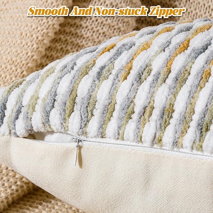 AmHoo Boho Chenille Pillow Cover Decorative Tufted Pillowcase for Couch Bed Sofa Bedroom Living Room Modern 12 x 20-Inch Grey