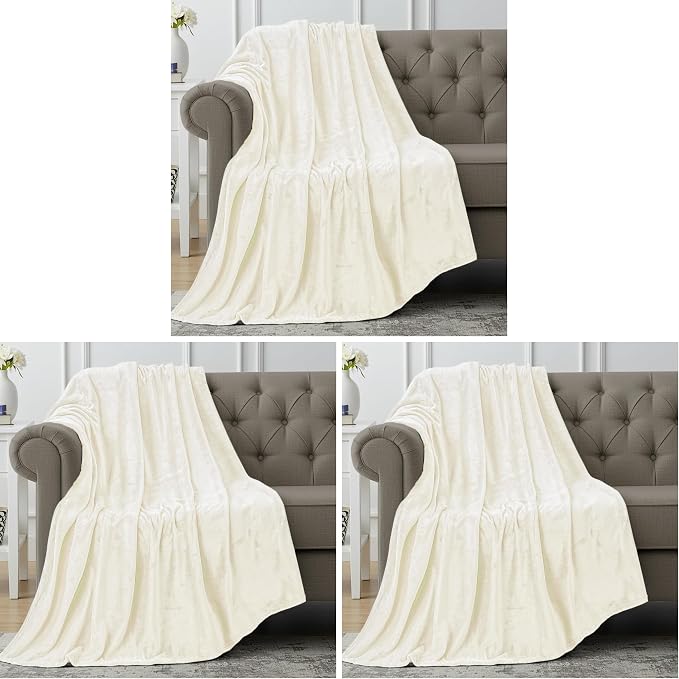 Utopia Bedding Fleece Blanket Throw Size Ivory 300GSM Luxury Anti-Static Fuzzy Soft Microfiber Blanket for Couch, Sofa and Bed (50x60 Inch) (Pack of 3)