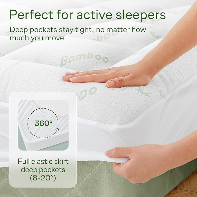 Niagara Sleep Solution Ultra Soft & Cooling Mattress Topper - Twin Size | Rayon Derived from Bamboo, Pillow Top Mattress Pad, 20" Deep Pocket, Back Pain Relief, Perfect for Hot Sleepers, Green