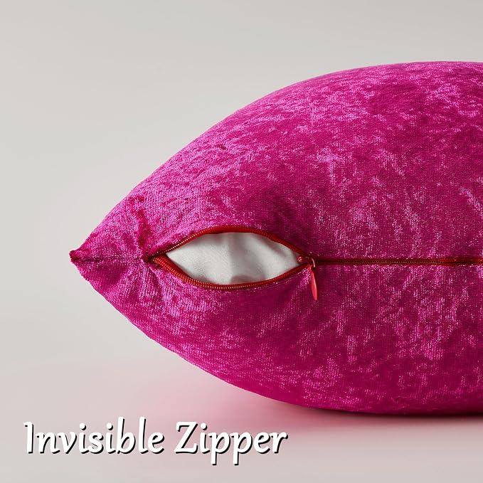 GIGIZAZA Crushed Hot Pink Velvet Throw Pillow Covers 18x18 Pack of 2 | Decorative Pillows for Couch Sofa,280gsm Soft Textured Fabric,Modern Square Pillowcases,Luxury Cushion Covers
