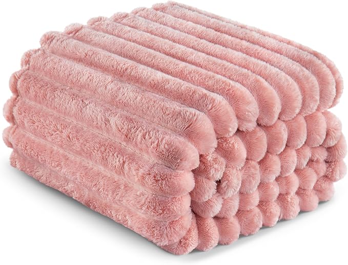 Exclusivo Mezcla Striped Queen Size Fleece Blanket for Bed, Couch, 90"x90" | Soft Breathable Cozy Bed Blankets, Lightweight Plush Fluffy Fuzzy Jacquard Decorative Blankets