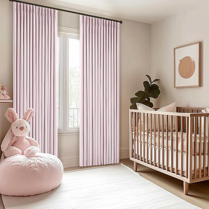 Light Pink Pinch Pleated 100% Blackout Linen 84 Inch Curtains | Room Darkening with Liner, Memory Shape Pleat Back Tab, Thermal Insulated, for Living Room Nursery Girls Bedroom, W40xL84