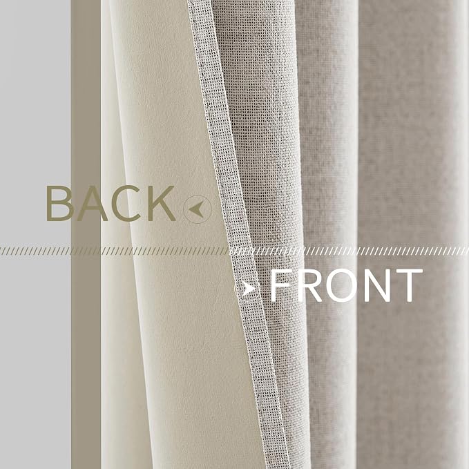MIULEE 100% Blackout Linen Curtains for Bedroom 52x54 Inches Cream White | Room Darkening, Light Blocking, Thermal Insulated, Grommet Top, Linen Textured, Window Curtains for Living Room, 2 Panels
