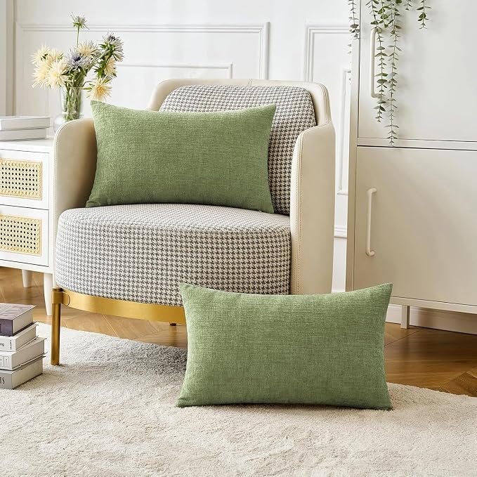 MIULEE Soft Chenille Lumbar Throw Pillow Covers Sage Green 14x24 Pack of 2 | Modern Home Decor, Classic Decorative Pillows, Solid Dyed Cases, Boho Couch Cushion Covers for Sofa Bed Living Room