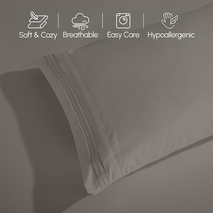Elegant Comfort Luxury 1500 Premium Hotel Quality Microfiber 4-Piece Sheet Set - Wrinkle Resistant, All Around Elastic Fitted Sheet, Deep Pocket up to 16", Twin/Twin XL, Grey