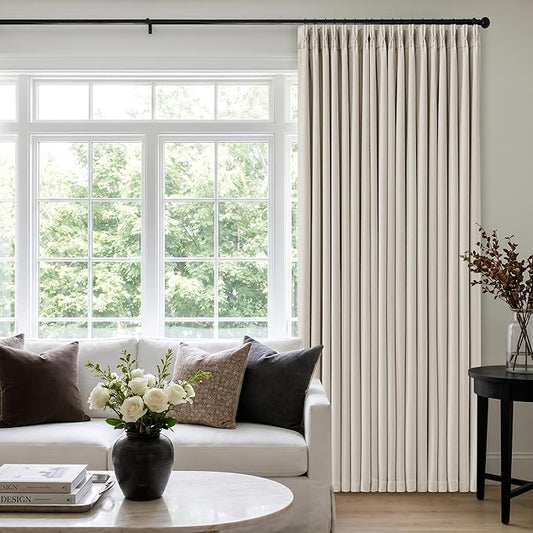 60 Inch Wide Pinch Pleated 100% Blackout Curtains 108 Inches Long, Natural | Memory Trained, Thick Linen with 2 Layer, Thermal Insulated Noise Reducing Light Blocking, for Living Room Bedroom 1 Panel