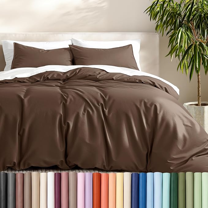 Bare Home Duvet Cover Set 1800 Ultra-Soft (Queen, Cocoa) | Lightweight, Cooling, Breathable, Premium 1800 Ultra-Soft, All-Season
