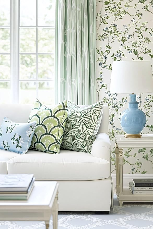 Hofdeco Premium Coastal Patio Indoor Outdoor Lumbar Pillow Cover Only, 12"x20" Water Repellent for Backyard, Couch, Baby Blue Print Hydrangea Flower
