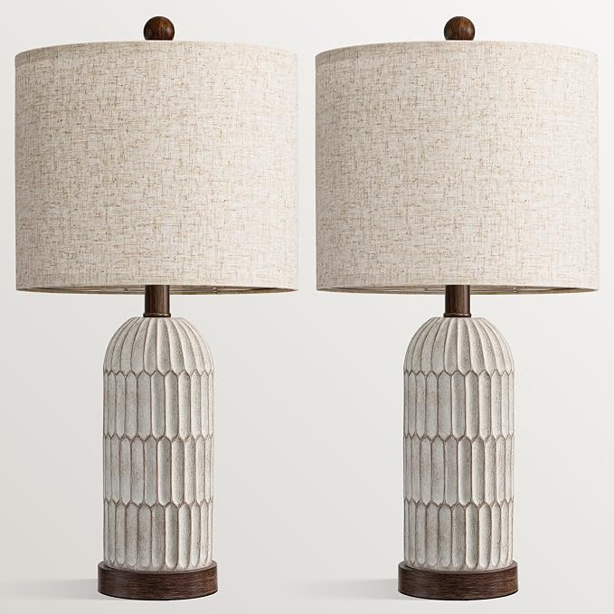 OYEARS 22" Bedside Table Lamps Set of 2, Farmhouse Lamp with USB,Dark Brown | Vintage Nightstand Lamp for Bedroom, Retro Design, Home decor for living Room, Nursery, Home Office, End Side table, Hallway