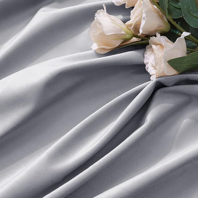 MIULEE Greyish White Velvet Blackout Curtains 52x108 inches 2 Panels | Luxury, Thermal Insulated, Super Soft Window Drapes for Bedroom Living Room, Rod Pocket & Back Tab