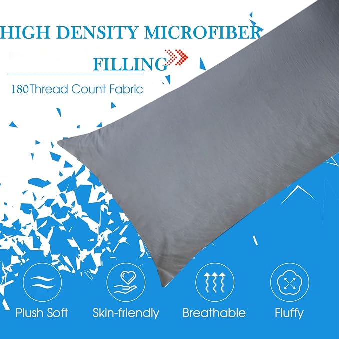 SHOUREN Large Body Pillow,Long Bed Pillow for Adults,20x54in | Breathable,sweat-absorbing,skin-friendly,medium firmness for side sleepers,multiple application