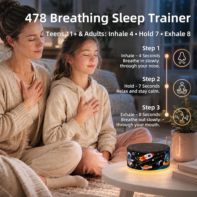 Kipcush White Noise Machine for Baby & Adults, Sleep Sound Machine with 30 Soothing Sounds, 8-Color Night Light, Memory Function, White Noise for Sleeping, Nursery, Office, Travel, Relaxation