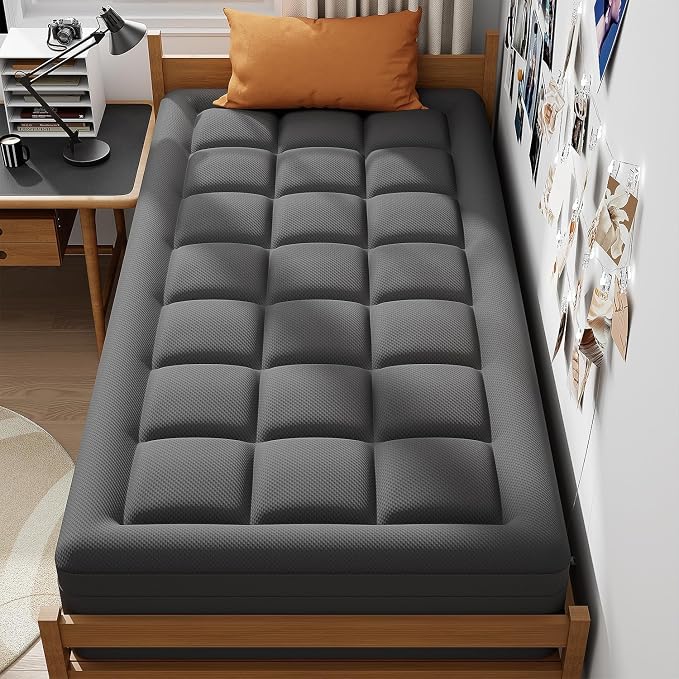 ELEMUSE 3 Inch Twin Dual Layer Memory Foam Mattress Topper with Pillowtop | 2 Inch Cooling Gel Foam,1 Inch Soft Pillowtop Pad, Pressure Relief Bed Topper, Comfortable Support