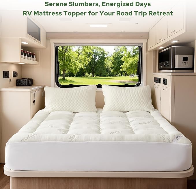 BEDLORE RV Queen Mattress Topper Viscose Bamboo, Pillow Top Mattress Pad | Stretchable Pockets Fit 6”-18” Mattress, Soft Breathable Thick Mattress Topper for Back Pain Relief & Hot Sleepers(White)