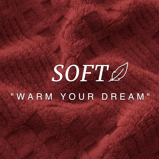EXQ Home Fleece Throw Blanket for Couch or Bed - 3D Waffle Patchwork Pattern Jacquard Decorative Blankets - Cozy Soft Lightweight Fuzzy Flannel Blanket Suitable for All Seasons(50"×60",Red)