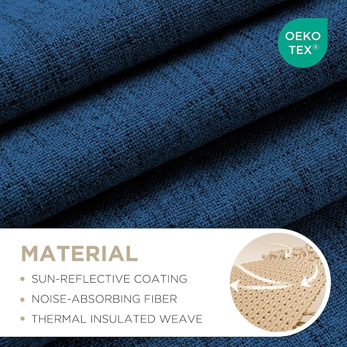 Joydeco Blackout Curtains for Bedroom - 90 Inch Long 100% Light Blocking 2 Panels Navy Blue Drapes, Thermal Insulated Room Darkening Curtains, Linen Textured for Living Room, Rod Pocket & Back Tabs