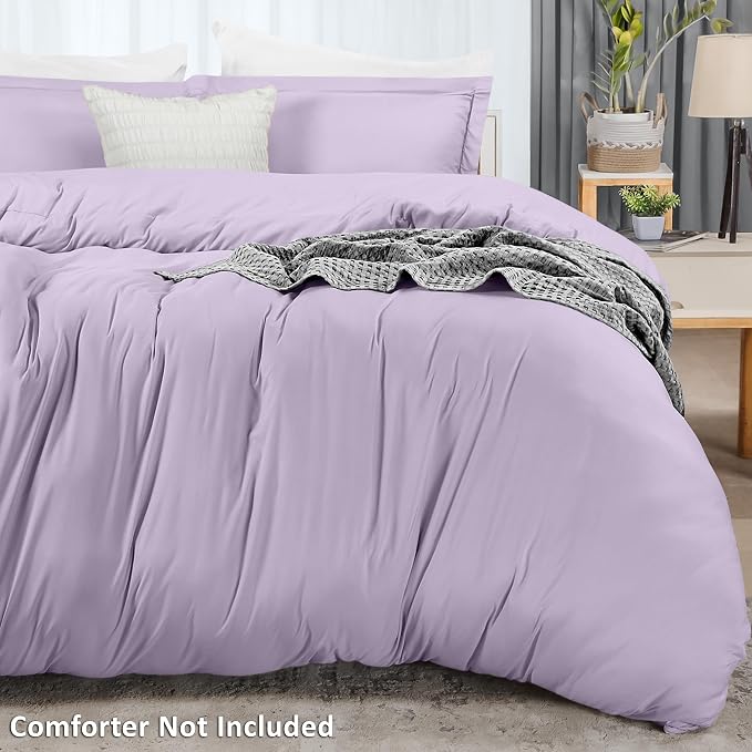 Duvet Cover King, 3 PC Cotton Like Polyester With Zipper Closure, Lavender | Extra Soft and Breathable, Wrinkle & Fade Resistant, Includes Duvet Cover and 2 Pillow Shams, Comforter Not Included, OekoTex