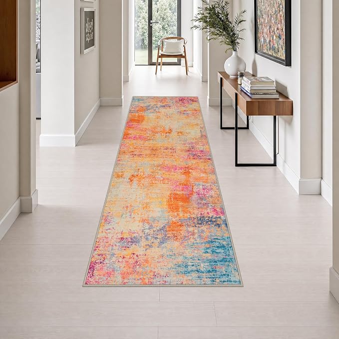 2.6x8 Washable Runner Rug：Modern Abstract Soft Carpet Galaxy Haze | For Hallway, Bedroom, Kitchen, Laundry, Bathroom,Door Mat,Modern Abstract,Machine washable,Non-Slip,Stain Resistant,Indoor