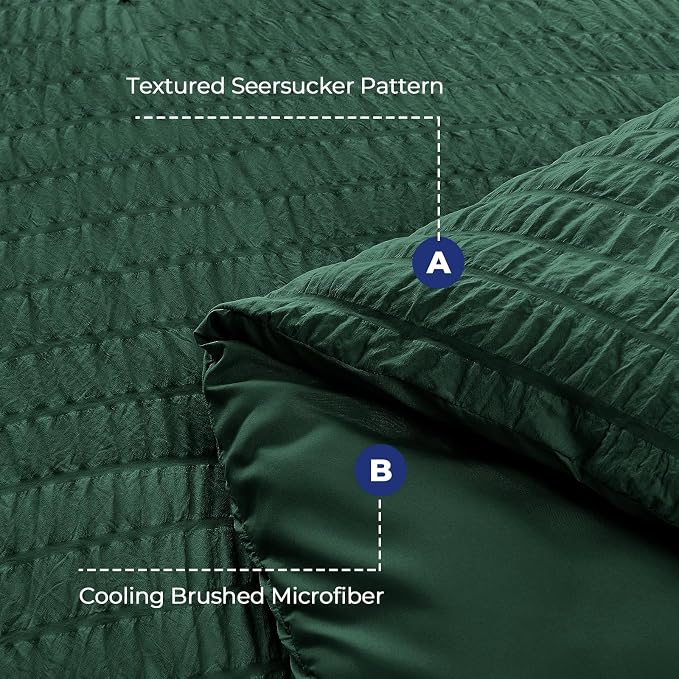 HYMOKEGE Emerald Green Duvet Cover Full Size, Ultra Soft 3-Piece Seersucker Duvet Cover Set with Zipper Closure, Soft Brushed Microfiber Bedding Set with 8 Corner Ties (80"x90", 2 Pillowshams)