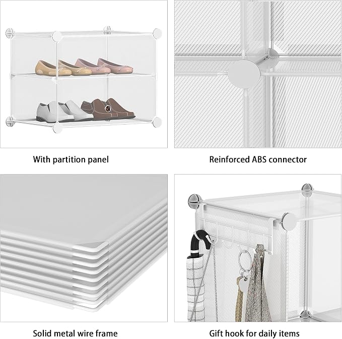 AWTATOS Closet Organizer 8 Cube Storage Shelves, Transparent Twill | Closet Organizers and Storage, DIY Stackable Cubby Shelving, Clothes Organizers for Closet Bedroom Living Room Office
