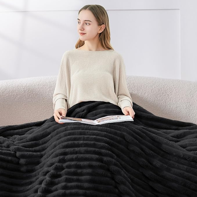 BEDELITE Ribbed Full Size Blanket for Bed, Black, 84"x90" | Ultra-Soft Plush Fleece, Warm Yet Lightweight, Ribbed Texture, Home Decor, Machine Washable, Giftable, All-Season Use