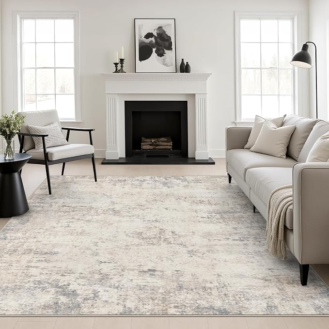 Area Rug Living Room: 6x6 Modern Washable Soft Carpet Brown Beige | For Bedroom Dining Room Farmhouse Nursery Hallway Office,Modern Abstract,Machine washable,Non-Slip,Stain Resistant,Indoor