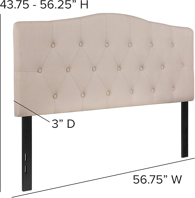 EMMA + OLIVER Beige Full Tufted Headboard | Adjustable Bed Rail Slots, Fabric Upholstered