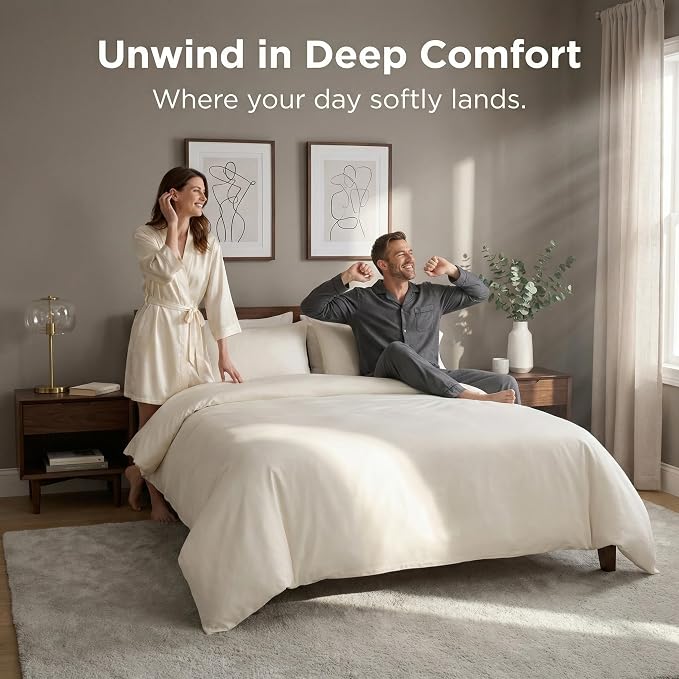 HeimenAogo Egyptian Cotton Duvet Cover Set Full Size, Ultra Soft and Breathable Comforter Cover with Zipper Closure, High Thread Count Long Staple Cotton Blanket Cover 3pcs, Off White