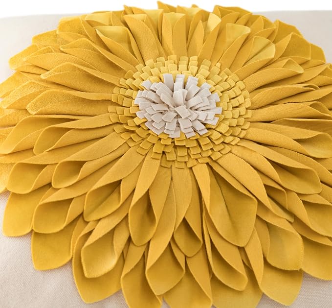 OiseauVoler Decorative 3D Sunflower Throw Pillow Covers 18x18 Inch Yellow | Handmade Pillowcases Cushion Covers for Bed Living Room Farmhouse Decor