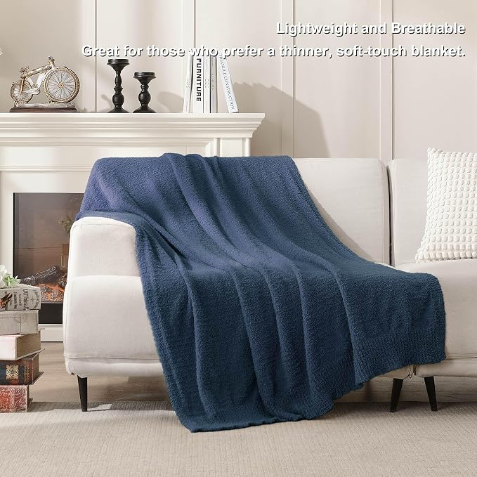 JOOJA Navy Blue Throw Blanket, Soft Fluffy Fuzzy Knit Blanket for Couch Bed Sofa, Cozy Plush Warm Blanket for Bedroom Living Room, Spring Home Decor, 50x60 Inches