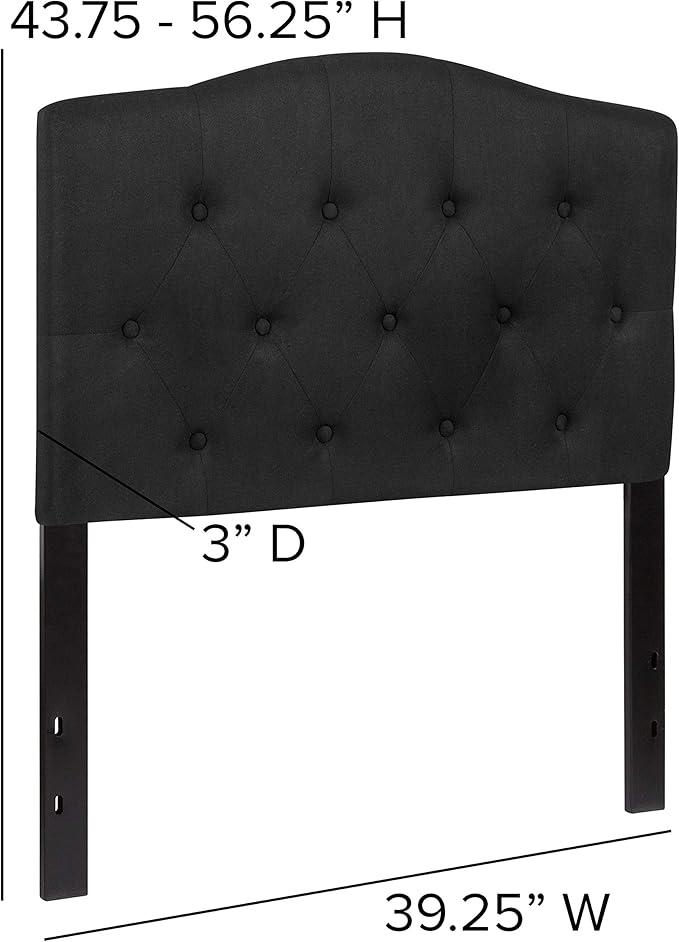 EMMA + OLIVER Black Twin Tufted Headboard | Adjustable Bed Rail Slots, Fabric Upholstered