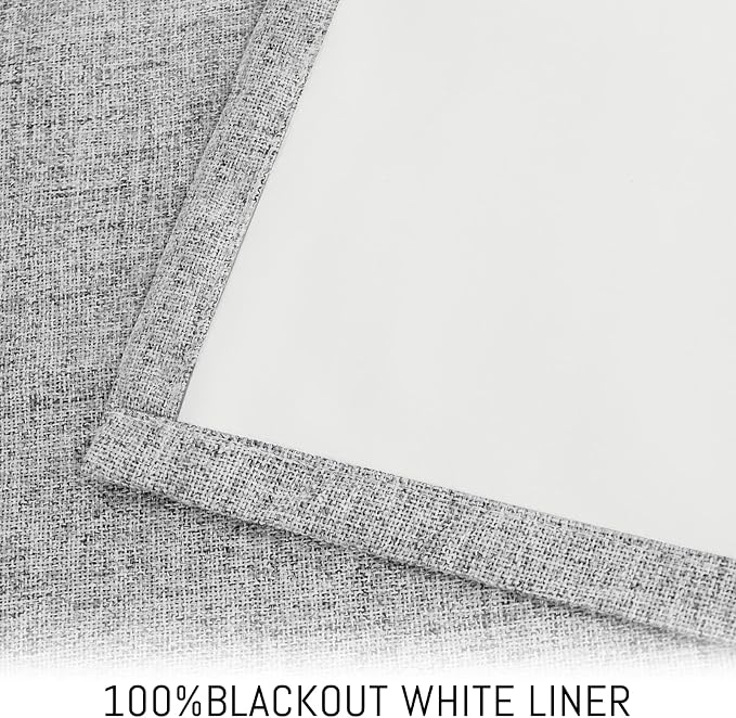 Yakamok Dove Grey Linen Textured Curtains 96 Inches Long for Living Room | 100% Blackout Curtains,Room Darkening Curtains,Thermal Grommet Bedroom Curtain 2 Panels with Greyish White Liner,52W x 96L