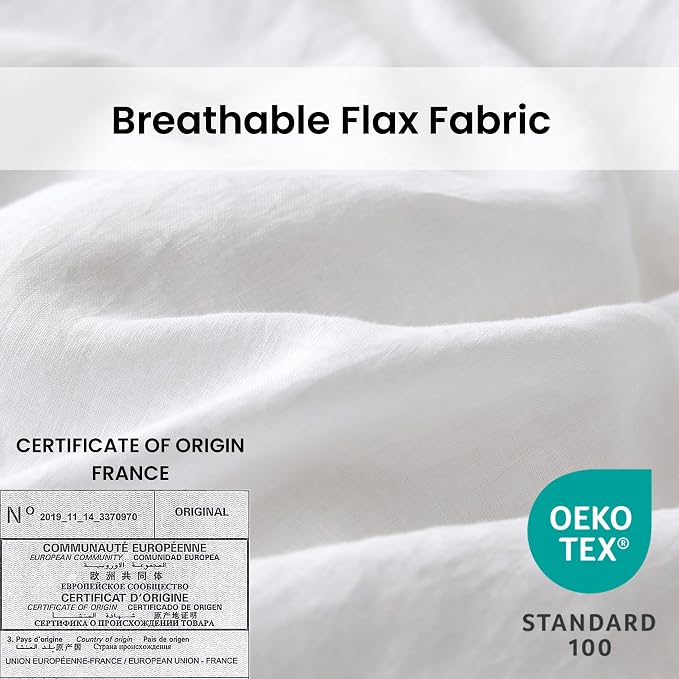 Simple&Opulence 100% Linen Duvet Cover Set with Crossed Embroidery Washed - 3 Pieces (1 Duvet Cover with 2 Pillow Shams) Soft Breathable Farmhouse - White, Queen Size
