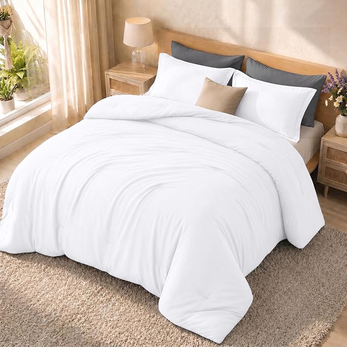 Queen Comforter Set 3 Piece White by Utopia Bedding, Comforters Queen Size, Bedding Comforters Sets, Down Alternative Soft Bed Set, 1 Comforter (88 x 88 inches) 2 Pillow Shams (20 x 26 inches)